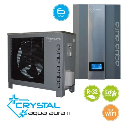 Термопомпа въздух-вода Crystal Aqua Aura II 6S, Сплит, 6 kW, отопление, охлаждане и БГВ