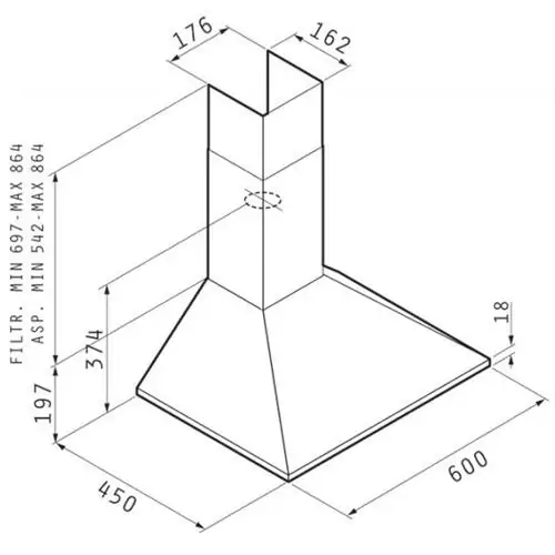 Абсорбатор квадратен въздухотвод тип камина - 60 см  Pyramis 60 NN1 SU 32L.  White/Inox