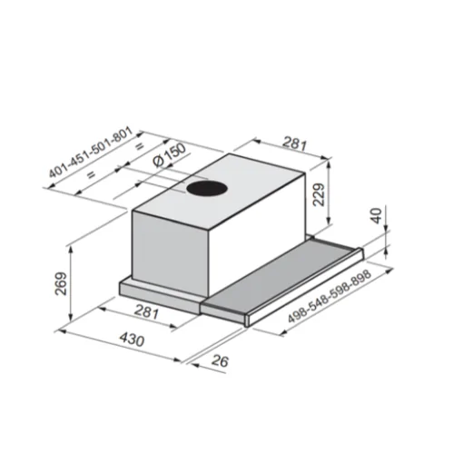 Абсорбатор за вграждане плъзгащ Turbo plus - 60 см Pyramis Essential ,INOX