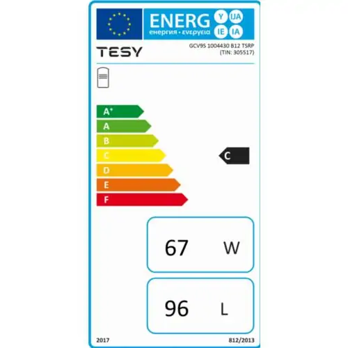 Бойлер TESY BiLight със серпентина GCV9S(L)1004430B12TSRP, 3000 W, 96 литра, Енергиен клас C