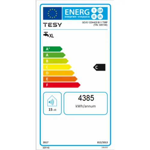 Бойлер TESY BiLight с дясна серпентина GCVS1204420B11TSRCP, 2000 W, 118 литра, Енергиен клас C