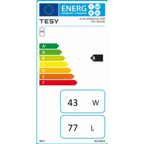 Бойлер TESY BiLight Slim със серпентина GCVS(L)803830B12TSRP, 3000 W, 77 литра, Енергиен клас B