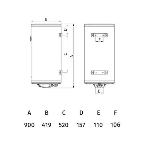 Вертикален  бойлер Tedan Standard BT  inox със сух  нагревател, 2000 W,80л