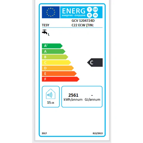 Вертикален бойлер TESY ModEco Cloud GCV1204724DC22ECW, 2400 W, 120 л,  с управление чрез интернет, вграден сух керамичен нагревател