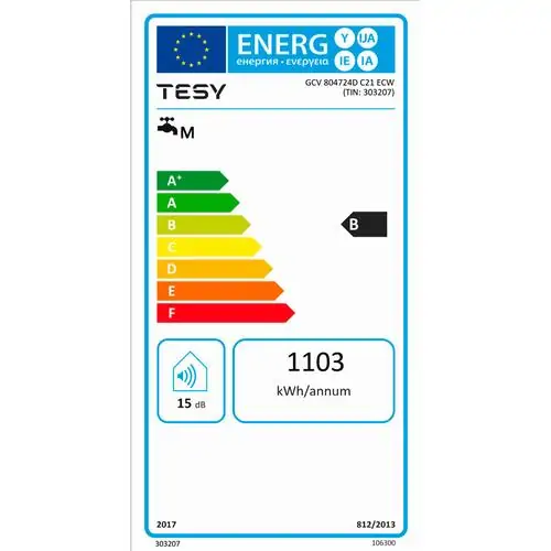 Вертикален бойлер TESY ModEco Cloud GCV804724DC22ECW, 2400 W, 82 л, с управление чрез интернет, вграден сух керамичен нагревател