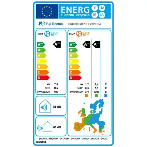 Хиперинверторен климатик Fuji Electric RSG09KGTE/ROG09KGCA, 9 000 BTU, Клас А+++/А+++, 19 dB, Фреон R32