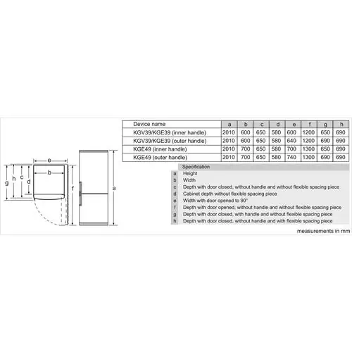 Хладилник Bosch KGE49AICA Low Frost, 201 x 70 см