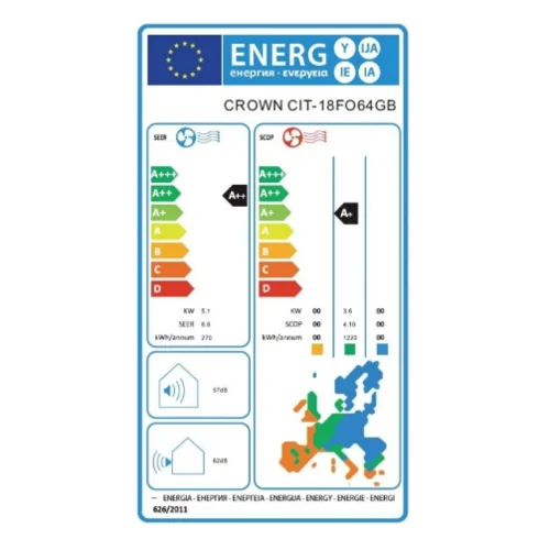 Инверторен климатик Crown CIT-18FO64GB, 18 000 BTU,  Клас А++/A+ , Фреон R32