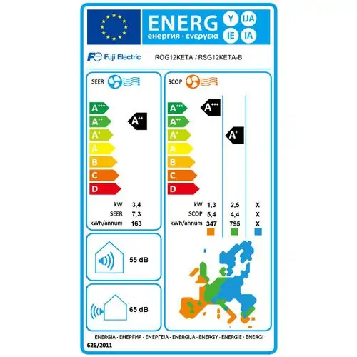 Инверторен климатик Fuji Electric RSG12KETE-B/ROG12KETA, 12 000 BTU, Клас А++/А+, 20 dB, Фреон R32