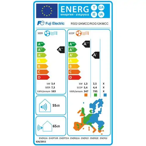 Инверторен климатик Fuji Electric RSG12KMCE/ROG12KMCC, 12 000 BTU, Клас А++/А+, 20 dB, Фреон R32