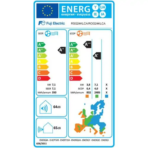 Инверторен климатик Fuji Electric RSG24KLCE/ROG24KLC, 24 000 BTU, Клас А++/А+, 33 dB, ФреонR32