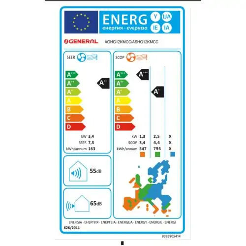 Инверторен климатик  General ASHG12KMCЕ/AOHG12KMCC, 12 000 BTU, Клас А++/А+, 20 dB, Фреон R32