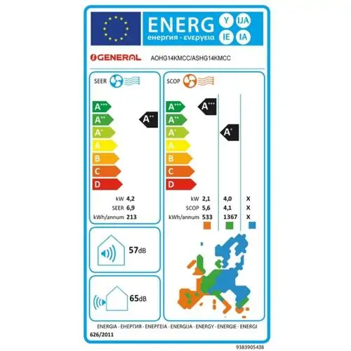 Инверторен климатик  General ASHG14KMCЕ/AOHG14KMCC, 14 000 BTU, Клас А++/А+, 20 dB, Фреон R32