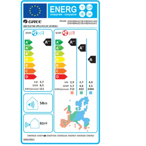 Инверторен климатик Gree GWH09AUCXB-K6DNA2A Clivia, 9 000 BTU, Клас А+++/A++, 19 dB, Фреон R32