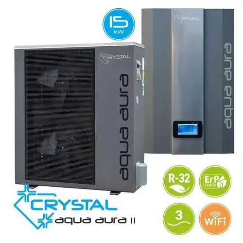 Пълен пакет с включени материали и монтаж, Термопомпа въздух-вода Crystal Aqua Aura II 15S, Сплит,15 kW,отопление, охлаждане и БГВ