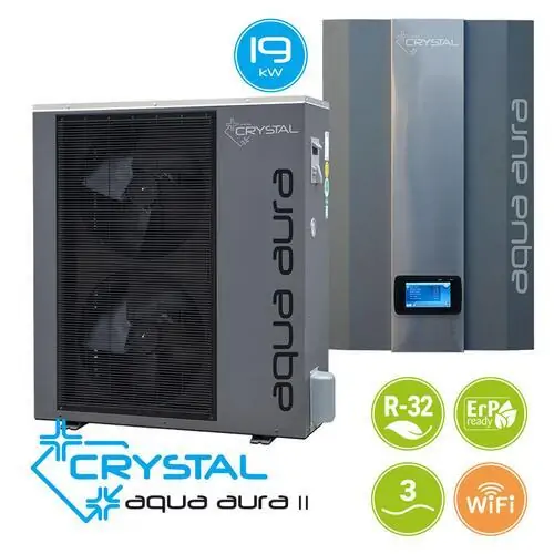 Пълен пакет с включени материали и монтаж, Термопомпа въздух-вода Crystal Aqua Aura II 19S, Сплит, 19 kW,отопление, охлаждане и БГВ