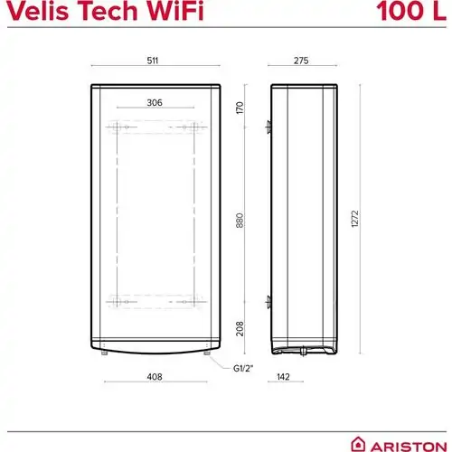 мултипозиционен бойлер Ariston Velis TECH Wi Fi 100 E, 1,5 kW