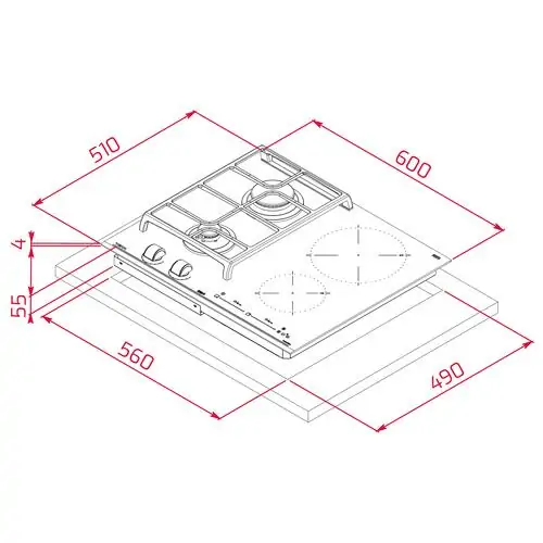 Комбиниран стъклокерамичен плот Teka TOTAL JZC 64322  газ + индукция,60 см