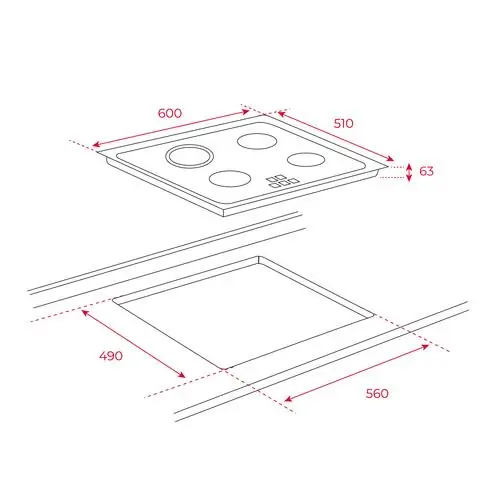 Стъклокерамичен плот Teka EASY TB 6310 с  3 зони,60 см