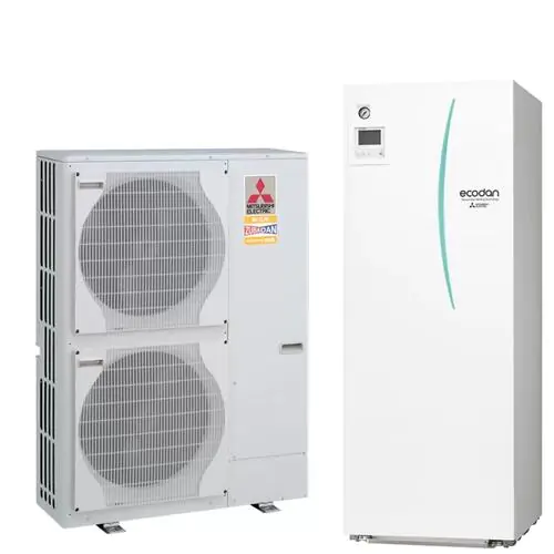 Термопомпа въздух-вода Mitsubishi Electric Ecodan Zubadan ERST20C-VM2D/SHW140YHA, Сплит, 14 kW, отопление, охлаждане и БГВ