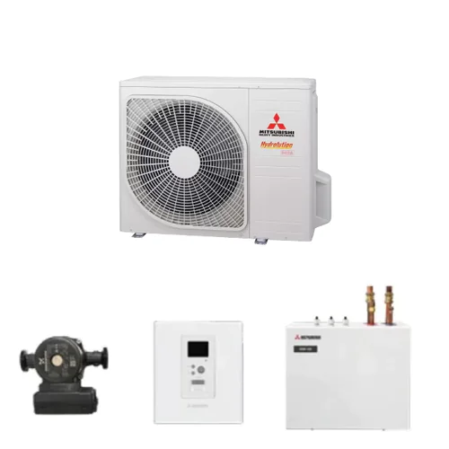 Термопомпа въздух-вода, циркулационна помпа и Mitsubishi Heavy Hydrolution All-in-one HSB60-W/FDCW60VNX-W, Сплит, 6 kW, отопление, охлаждане и БГВ