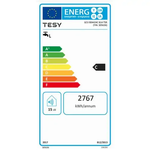 Вертикален бойлер TESY Anticalc Ceramic 80 GCV804424CB14TSR, 2400 W, 82 литра, Енергиен клас C