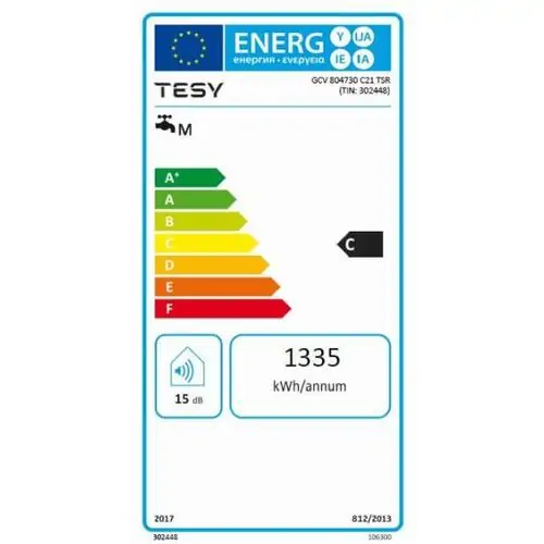 Вертикален бойлер TESY ModEco GCV804730C21TSR, 3000 W, 82 литра, Енергиен клас C